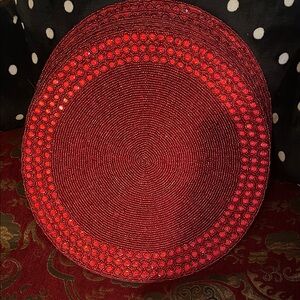 6 Red Beaded Decorative Placemats
